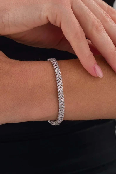 Gümüş Pazarım Pırlanta Montür Su Yolu Gümüş Bileklik - 3