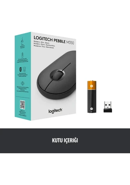 Logitech M350 Pebble Sessiz Kablosuz Kompakt Mouse - Siyah - 8