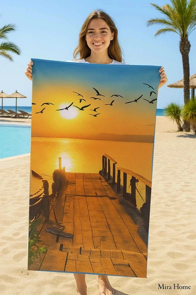 SeaDream Tropikal Desenli Plaj Havlusu 70X140 Cm Günbatımı - 2