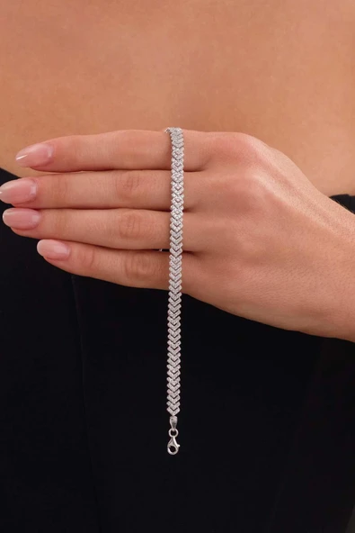 Gümüş Pazarım Pırlanta Montür Su Yolu Gümüş Bileklik - 4