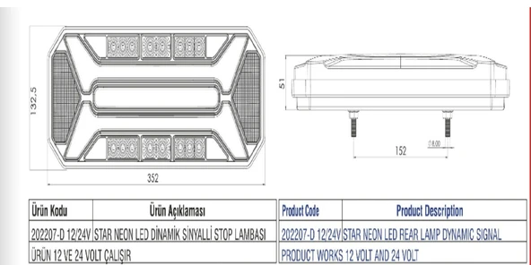 STAR NEON LED DİNAMİK SİNYALLİ STOP LAMBASI 12/24 VOLT - 5