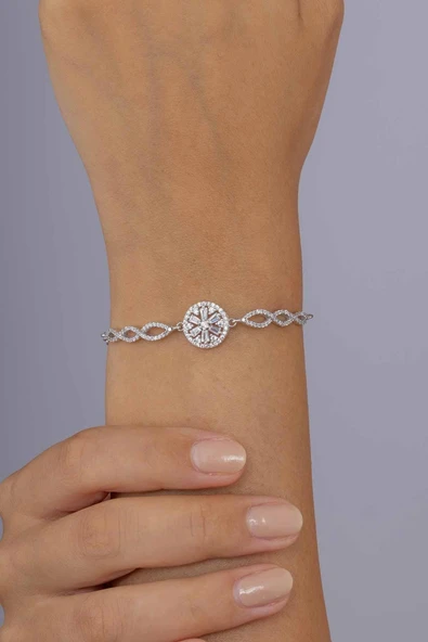 Gümüş Pazarım Yuvarlak Kesim Baget Taşlı Gümüş Bileklik - Resim 3