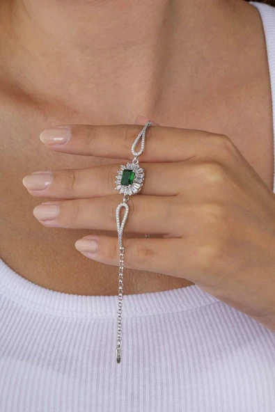 Gümüş Pazarım Elmas Montür Zümrüt Dikdörtgen Taşlı Gümüş Bileklik - Resim 3