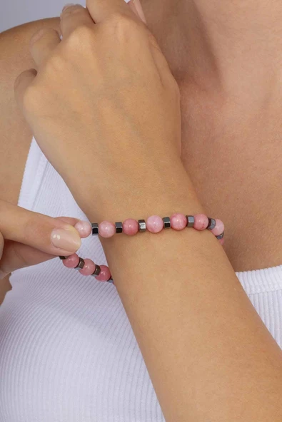 Gümüş Pazarım Pembe Ceyt Taşı Doğal Taş Bileklik ürün görseli 1