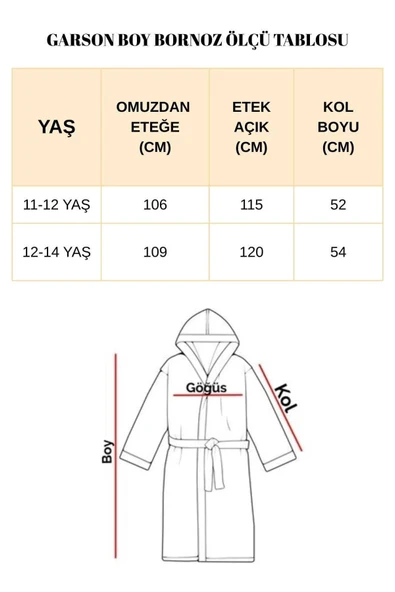Beyaz Gramajlı Kapşonlu Garson Boy Çocuk Banyo Bornozu - 5