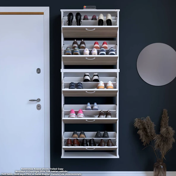 Modilayn VARBİ UMAY' 2 Li Asma Antre 72x193x 26 cm 5 Düşer Kapak 10 GözAyakkabılık - Resim 4