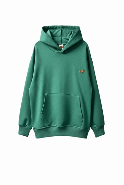 Kapüşonlu ve Kanguru Cepli Yeşil Renk Erkek Çocuk Eşofman Takım - Resim 3