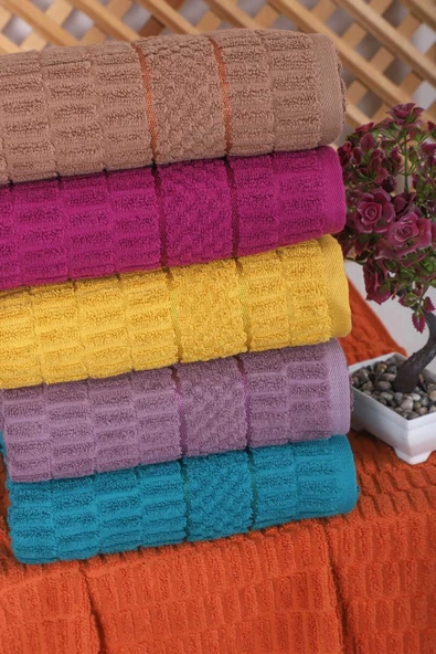 6 lı Renkli El Yüz Pamuklu Jakarlı Havlu Seti 50 x 90 Cm Platin - 2