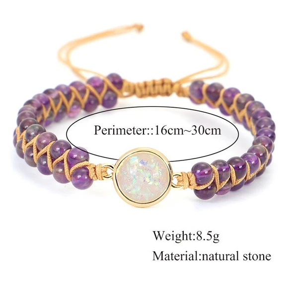 Valkyrie Doğal Ametist Taşlı Opal Merkezli El Yapımı Makrome Bileklik – Ayarlanabilir Kadın Bileklik Pozitif Enerji ve Denge Taşı - 5