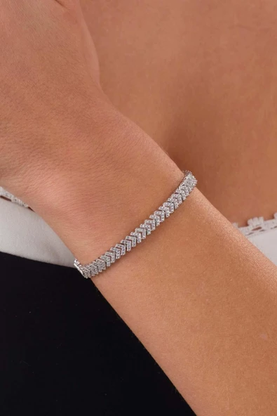 Gümüş Pazarım Pırlanta Montür Su Yolu Gümüş Bileklik