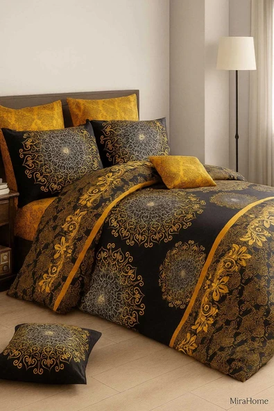 Çift Kişilik Pamuklu Nevresim Takımı Varaklı Desenli - Resim 2