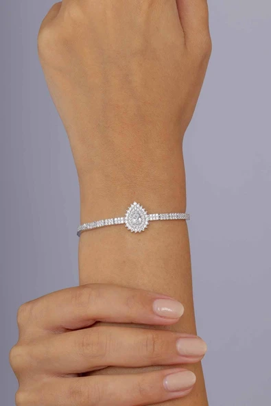 Gümüş Pazarım Pırlanta Montür DamlaTaşlı Gümüş Bileklik - 2