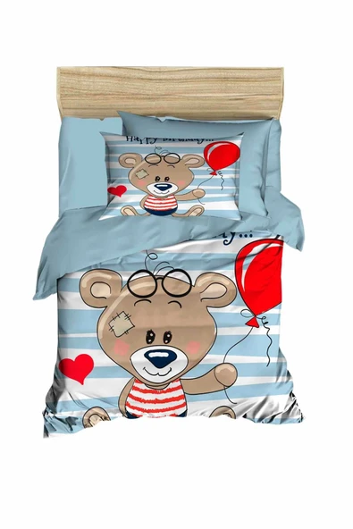 Yenidoğan Erkek Bebek Nevresim Takımı %100 Pamuklu Bear Baloon - 2