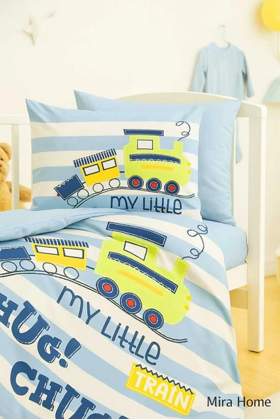 Dijital Baskılı 3d Pamuklu Yenidoğan Bebek Nevresim Takımı My Little Train - 3