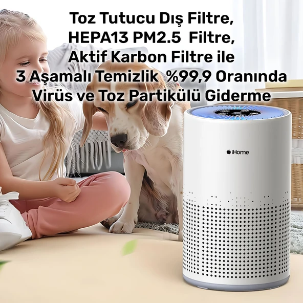 NPO iHome ARP1 Hepa-Aktif Karbon Filtreli 100m3/h Işıklı Ultra Sessiz Air Purifier Hava Temizleyici - Resim 5