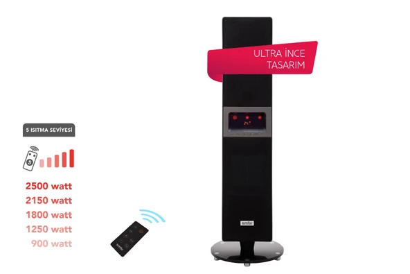 Simfer Single X Karbon Serisi IP65 Suya-Toza Dayanıklı Siyah Uzaktan Kumandalı İç/Dış Mekan Isıtıcı ürün görseli