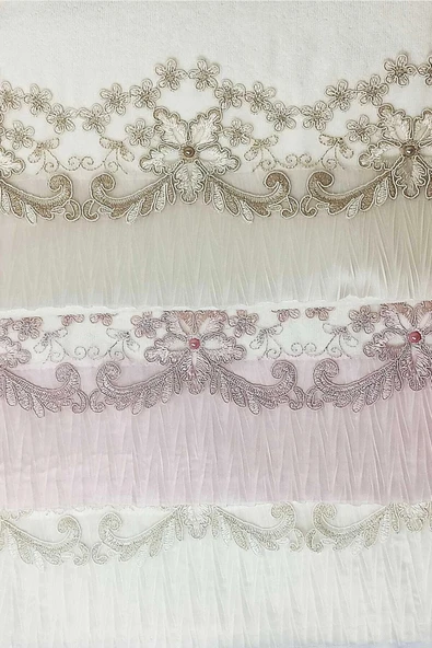 3 Lü Tül Dantel İşlemeli Boncuklu Havlu Seti 50X90 Cm - 3