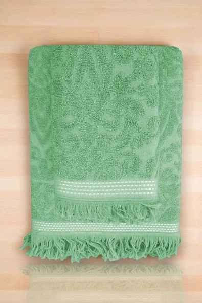 2 Parça Jakarlı Banyo Havlu Takımı %100 Pamuklu 90x150 Cm Arden Yeşil