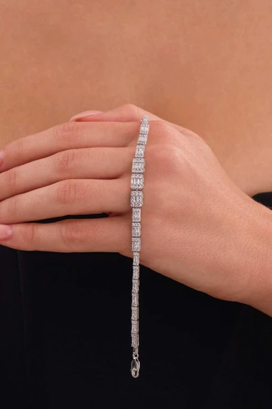 Gümüş Pazarım Üçlü Sıralı Baget Su Yolu Gümüş Bileklik - Resim 4