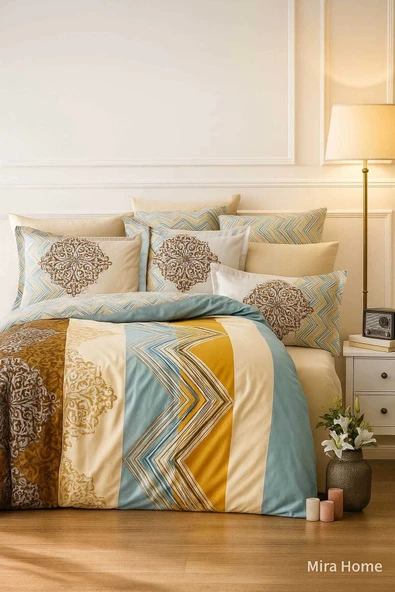 Çift Kişilik Pamuklu Nevresim Takımı Zigzag Desenli - Resim 2