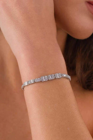 Gümüş Pazarım Üçlü Sıralı Baget Su Yolu Gümüş Bileklik - Resim 2