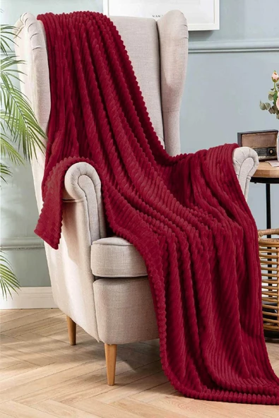 Tek Kişilik Çizgili Tv Battaniyesi 130x180 Cm Bordo - 3