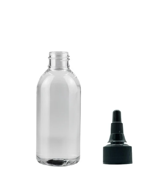 100ml şeffaf plastik asansör kapaklı şişe, 24 adet, serum şişesi, tonik şişesi, asansör kapaklı şişe, sos şişesi, medikal şişe ürün görseli