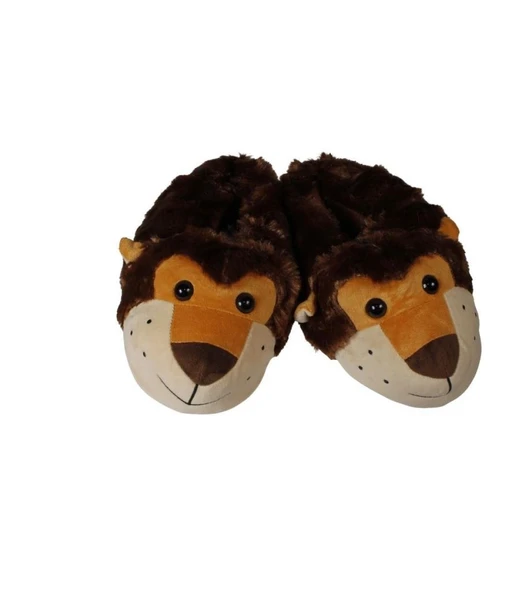 YAZKIŞ Kadın Kahve Krem Arslan Köpek Hayvan Fiğürlü Panduf - Resim 3