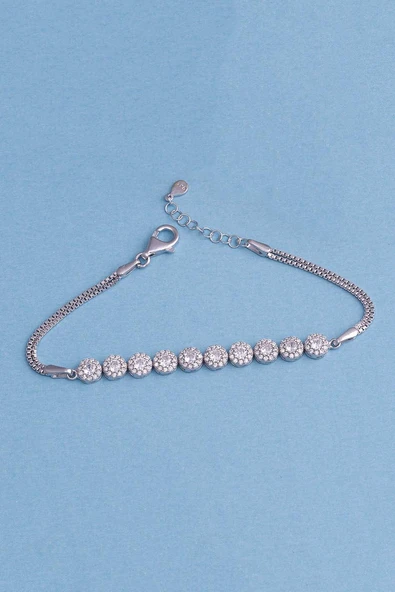 Gümüş Pazarım Rodyum Kaplama Yuvarlak Taşlı Gümüş Bileklik - 4