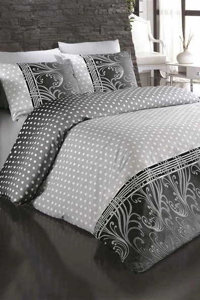 Çift Kişilik Nevresim Takımı Pamuklu Siyah İnci - Resim 3