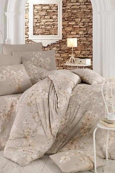 Çift Kişilik Nevresim Takımı Pamuklu Bej Bahar - Resim 2