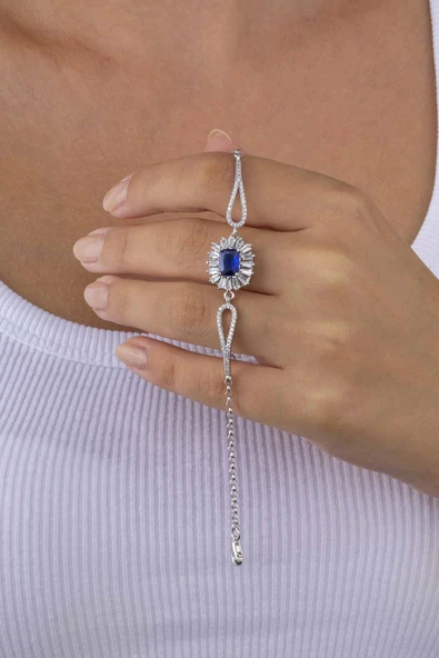 Gümüş Pazarım Elmas Montür Safir Dikdörtgen Taşlı Gümüş Bileklik - Resim 3