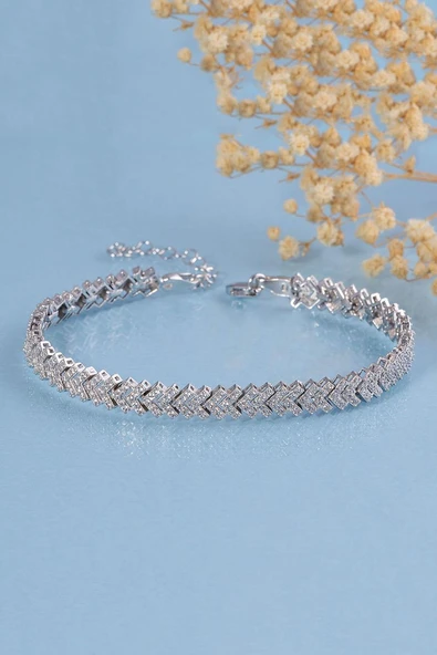 Gümüş Pazarım Pırlanta Montür Su Yolu Gümüş Bileklik - 5