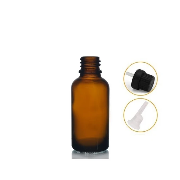 30ml kahverengi cam içten damlalıklı şişe siyah kapak, 12 adet, damlalıklı şişe, damlatmalı şişe ürün görseli
