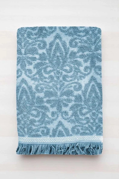 2 Parça Jakarlı Banyo Havlu Takımı %100 Pamuklu 90x150 Cm Arden Mavi - Resim 2