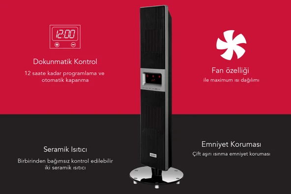 Simfer Single X Karbon Serisi IP65 Suya-Toza Dayanıklı Siyah Uzaktan Kumandalı İç/Dış Mekan Isıtıcı - Resim 3