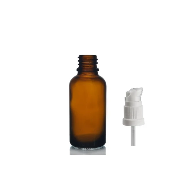 30ml kahverengi cam serum pompalı şişe, 24 adet, pompalı şişe, medikal şişe, cam şişe,