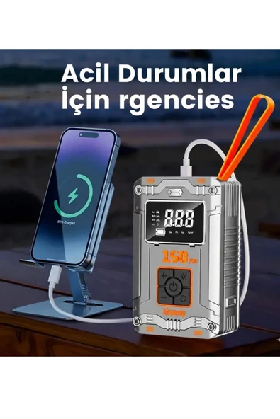 Blackbird MC6619 Dijital Ekranlı Taşınabilir Kablosuz Lastik Şişirme Pompası Powerbank, SOS Işığı, LED Fener, Otomatik B - 9