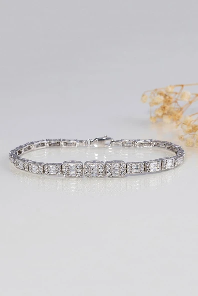 Gümüş Pazarım Üçlü Sıralı Baget Su Yolu Gümüş Bileklik - Resim 5