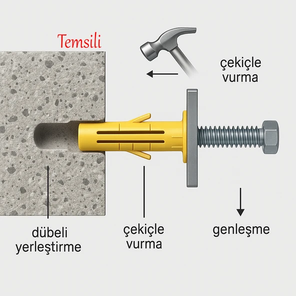 Plastik Roket Dübel M8 Mantar Kanatlı Dübeller 50 Adet Vida Sabitleme Bağlantı Elemanı - Resim 4