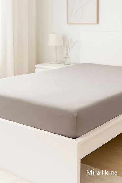 Çift Kişilik Düz Penye  %100 Pamuklu Lastikli Çarşaf 180X200 Newsheet Gri ürün görseli