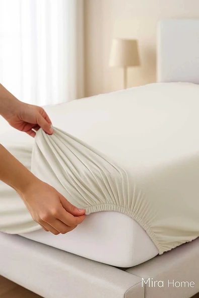 Çift Kişilik Düz Penye %100 Pamuklu Lastikli Çarşaf 160X200 Newsheet Ekru - 2