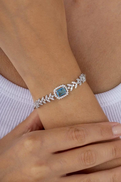 Gümüş Pazarım Pırlanta Montür Aqua Taşlı Gümüş Bileklik - Resim 2
