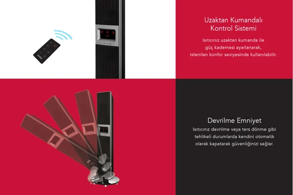 Simfer Single X Karbon Serisi IP65 Suya-Toza Dayanıklı Siyah Uzaktan Kumandalı İç/Dış Mekan Isıtıcı - Resim 4