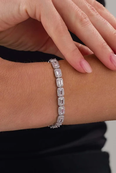 Gümüş Pazarım Su Yolu Baget Taşlı Gümüş Kadın Bileklik - Resim 2