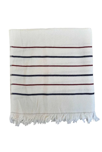 Peştemal Plaj Havlusu %100 Pamuklu 70x150 Cm  Beyaz Waves - Resim 3