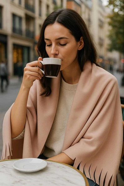 Softiva Polar Omuz Şalı 70x180 cm Unisex Kışlık Şal Pudra - Resim 3