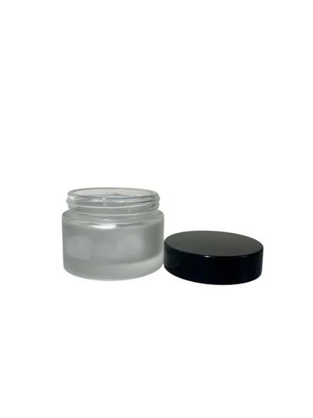 50ml şeffaf buzlu cam krem kavanozu siyah kapak, 48 adet, kozmetik kavanoz,krem kavanozu, cam kavanoz - Resim 2