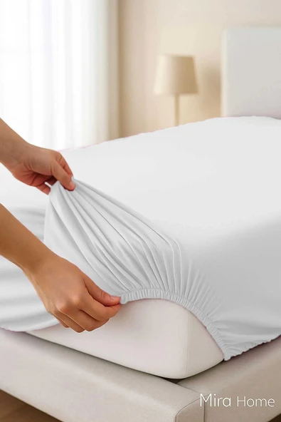 Çift Kişilik Düz Penye %100 Pamuklu Lastikli Çarşaf 160X200 Newsheet Beyaz - 2