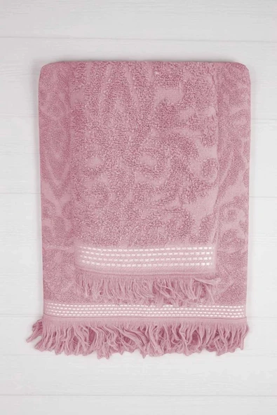 2 Parça Jakarlı Banyo Havlu Takımı %100 Pamuklu 90x150 Cm Arden Pembe